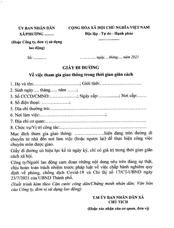 Mẫu giấy xác nhận đi lại - Tải xuống mẫu giấy