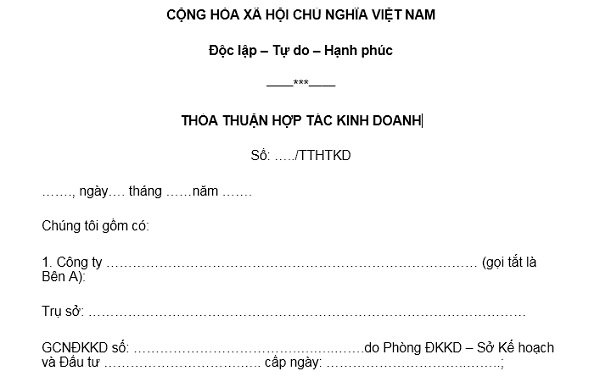 Mẫu biên bản thỏa thuận hợp tác mới năm 2022
