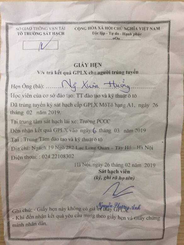 Giấy hẹn lấy bằng lái xe có thay thế được giấy phép lái xe trong thời gian đợi bằng không?