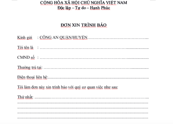Mẫu đơn trình báo lừa đảo