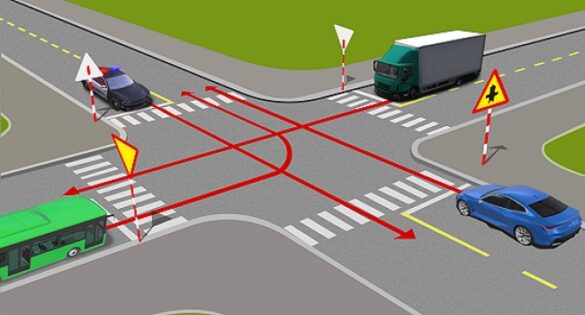 Tại nơi đường giao nhau giữa đường không ưu tiên và đường ưu tiên