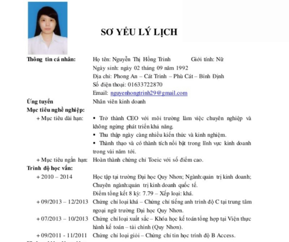 Phiếu thông tin cá nhân xin việc mới năm 2022