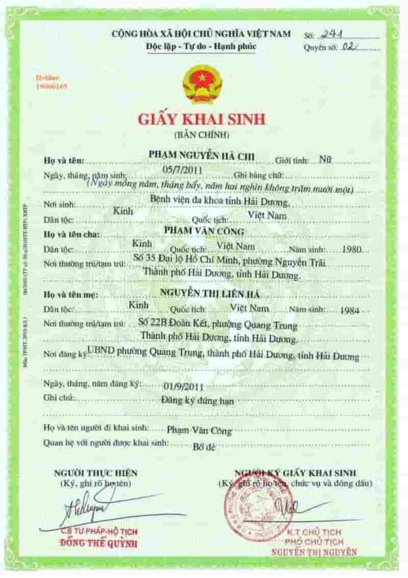 Làm thủ tục làm giấy khai sinh cho con