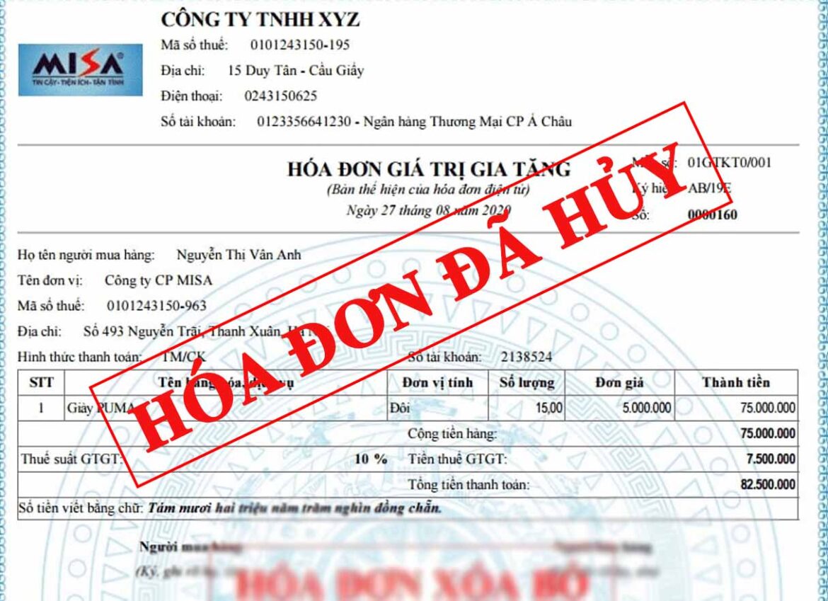 Mẫu quyết định hủy hóa đơn mới hiện nay