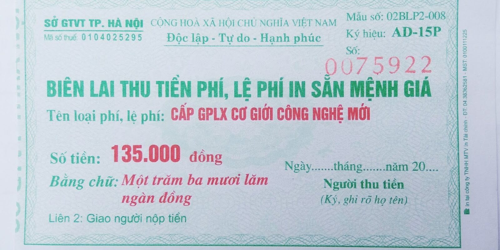 Phí đổi bằng lái xe hạng C hết hạn