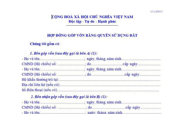 Hợp đồng góp vốn bằng quyền sử dụng đất và tài sản gắn liền với đất