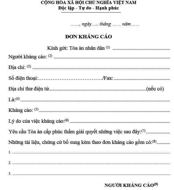 Thủ tục làm đơn kháng cáo bản án dân sự năm 2022