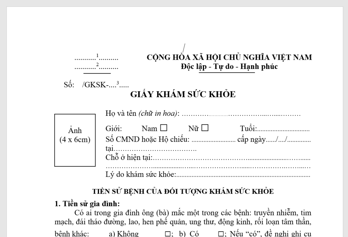 Mẫu giấy khám sức khỏe hiện nay được quy định thế nào?