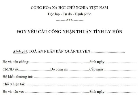 Mẫu giấy ly hôn thuận tình mới thông dụng năm 2023