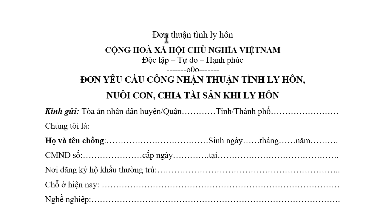 Download Mẫu Đơn Xin Ly Hôn Thuận Tình Chuẩn Quy Định 2023