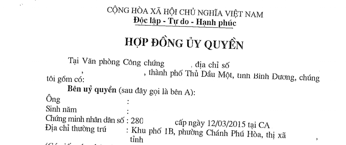 hợp đồng ủy quyền sử dụng đất